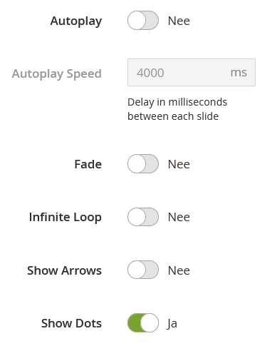 Slider settings